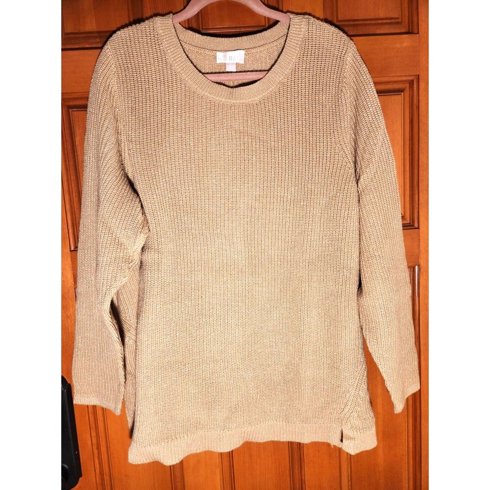 Belle by Kim Gravel Camel Colored Sweater w/ Woven Gold Shimmer Women's Size 2X
